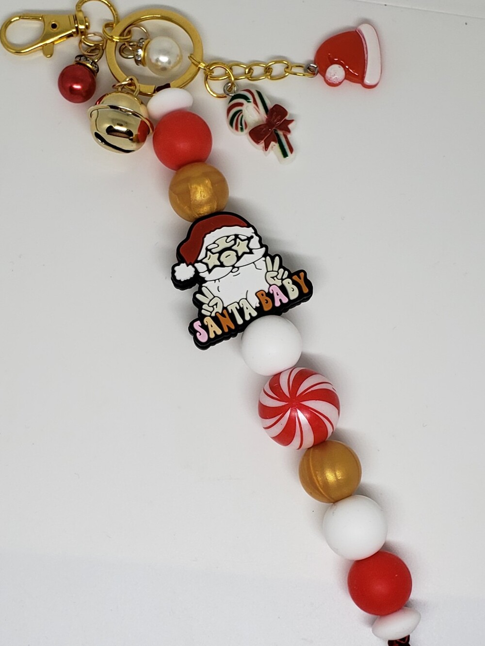 Handmade Silicone Focal Beaded Christmas Peace Santa Baby Keychain